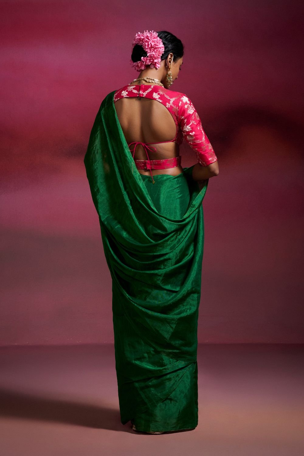 Emerald Green Handwoven Tissue Saree