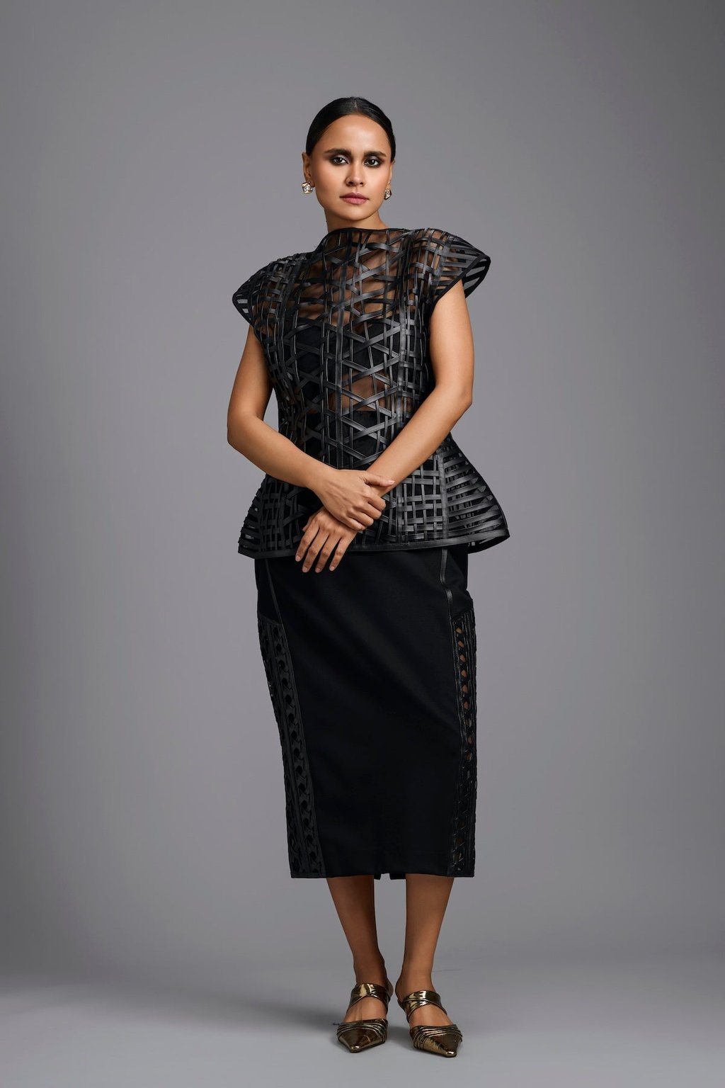 Lattice Panel Midi Skirt