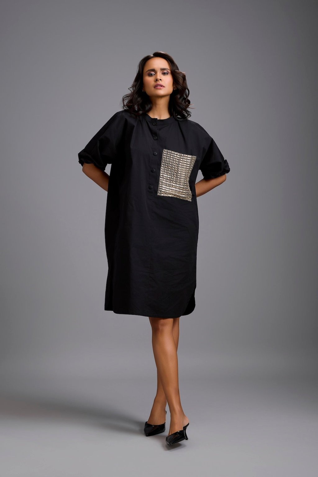 Oversized Shirt Dress with Ruched Sleeves