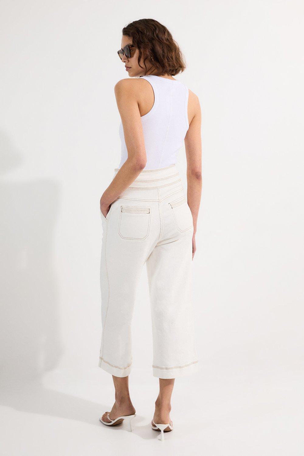 Denim Button Front Culottes Trousers