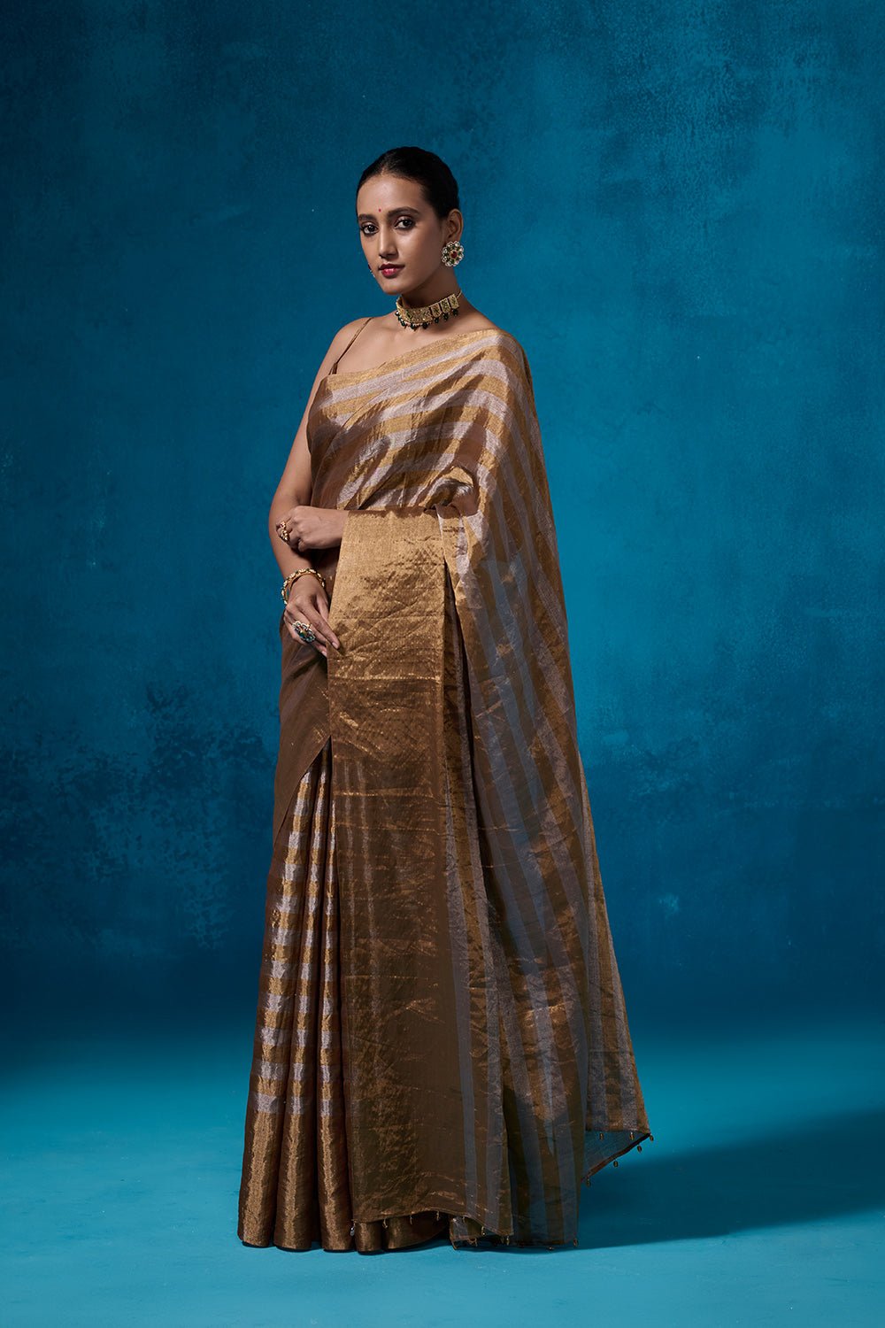 Shabeena Tissue Fabric Gold & Silver Sarees