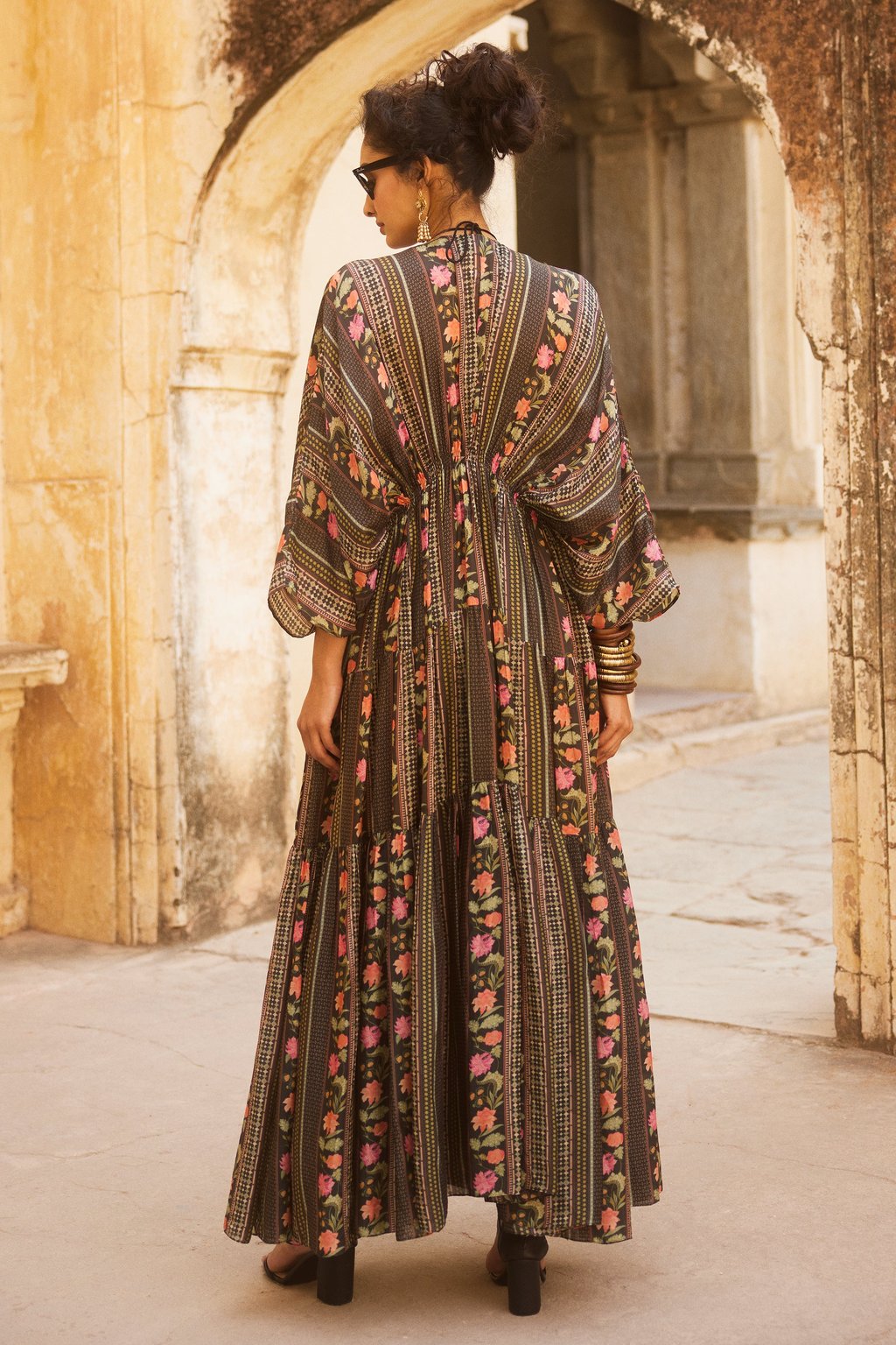 Black Floral Print Kaftan Set