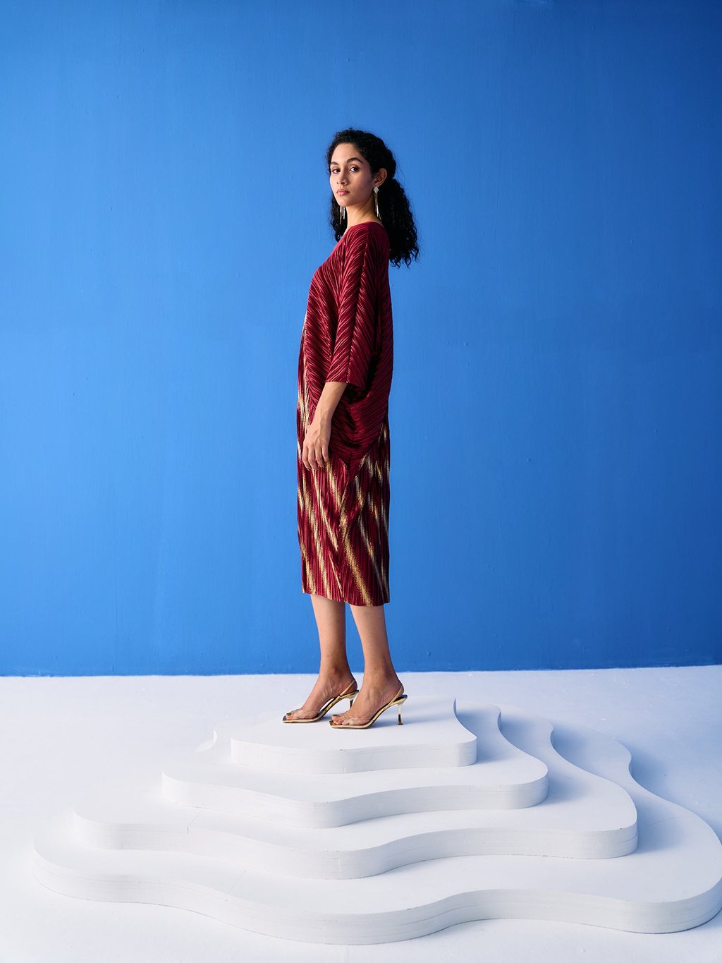 Two Tone Metallic Drape Dress