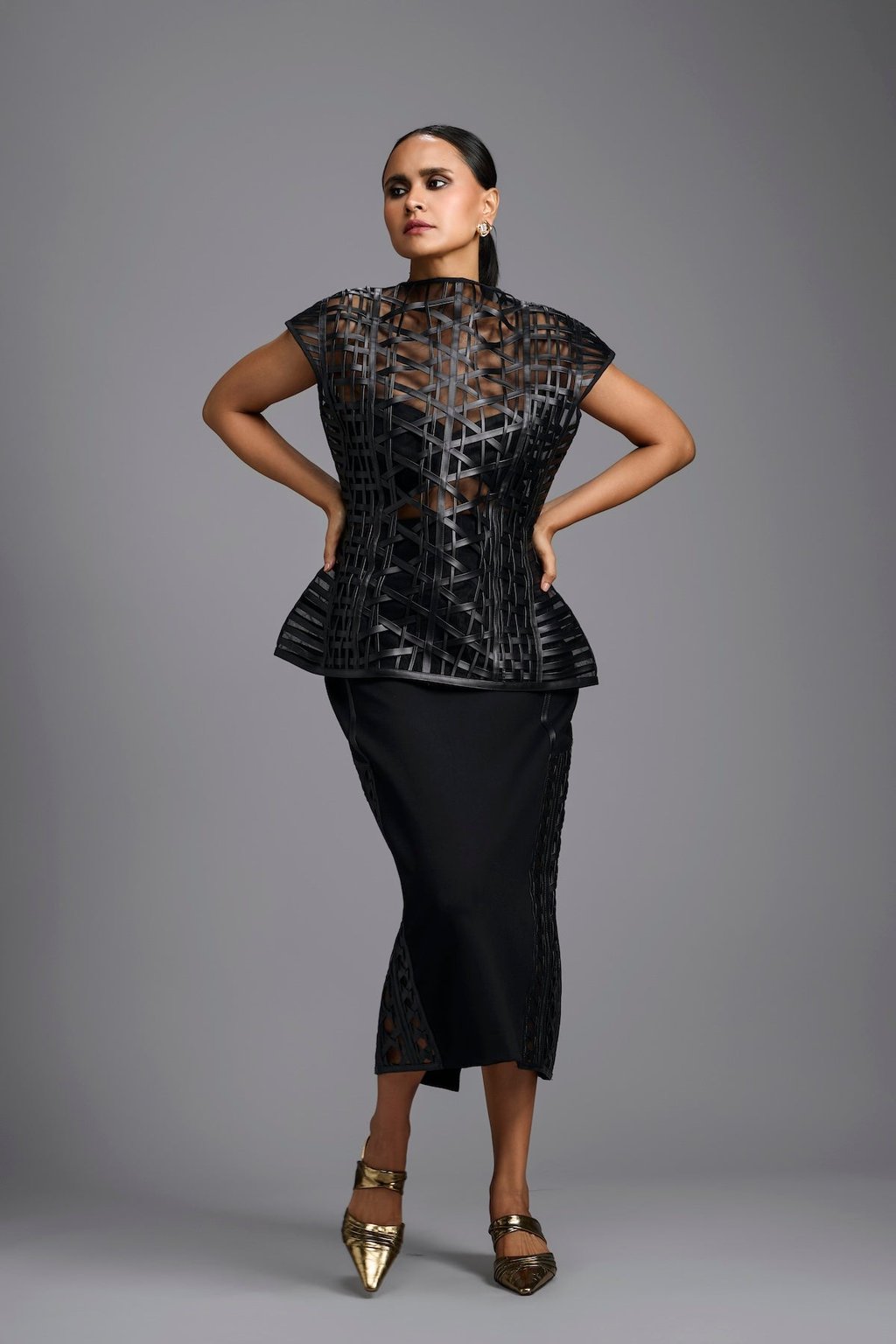 Lattice Panel Midi Skirt