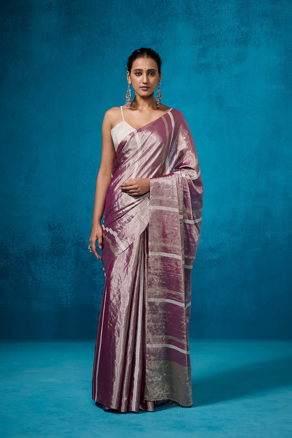 Gauhar Tissue Fabric Purple & Silver Sarees