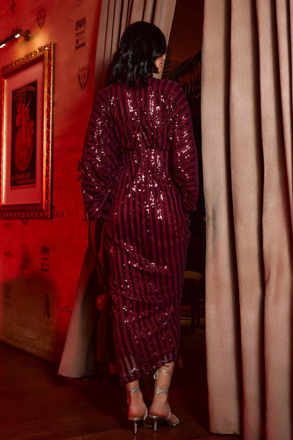 Draped Sequin Maxi Dress