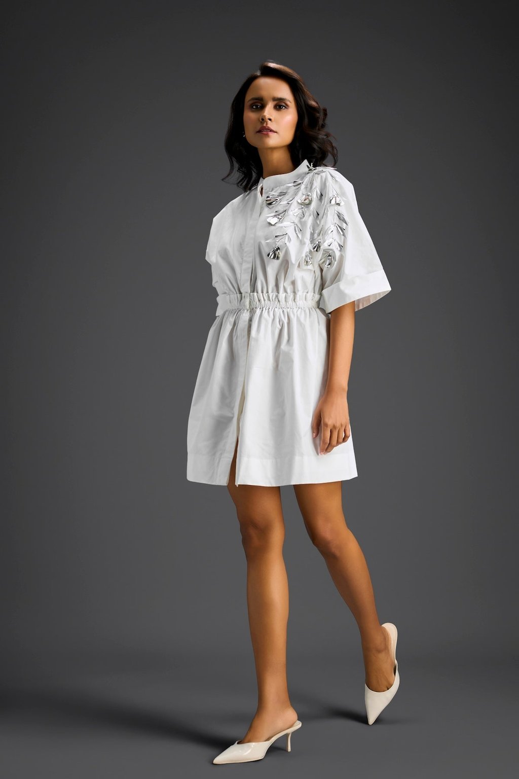 White Floral Shoulder Shift Dress