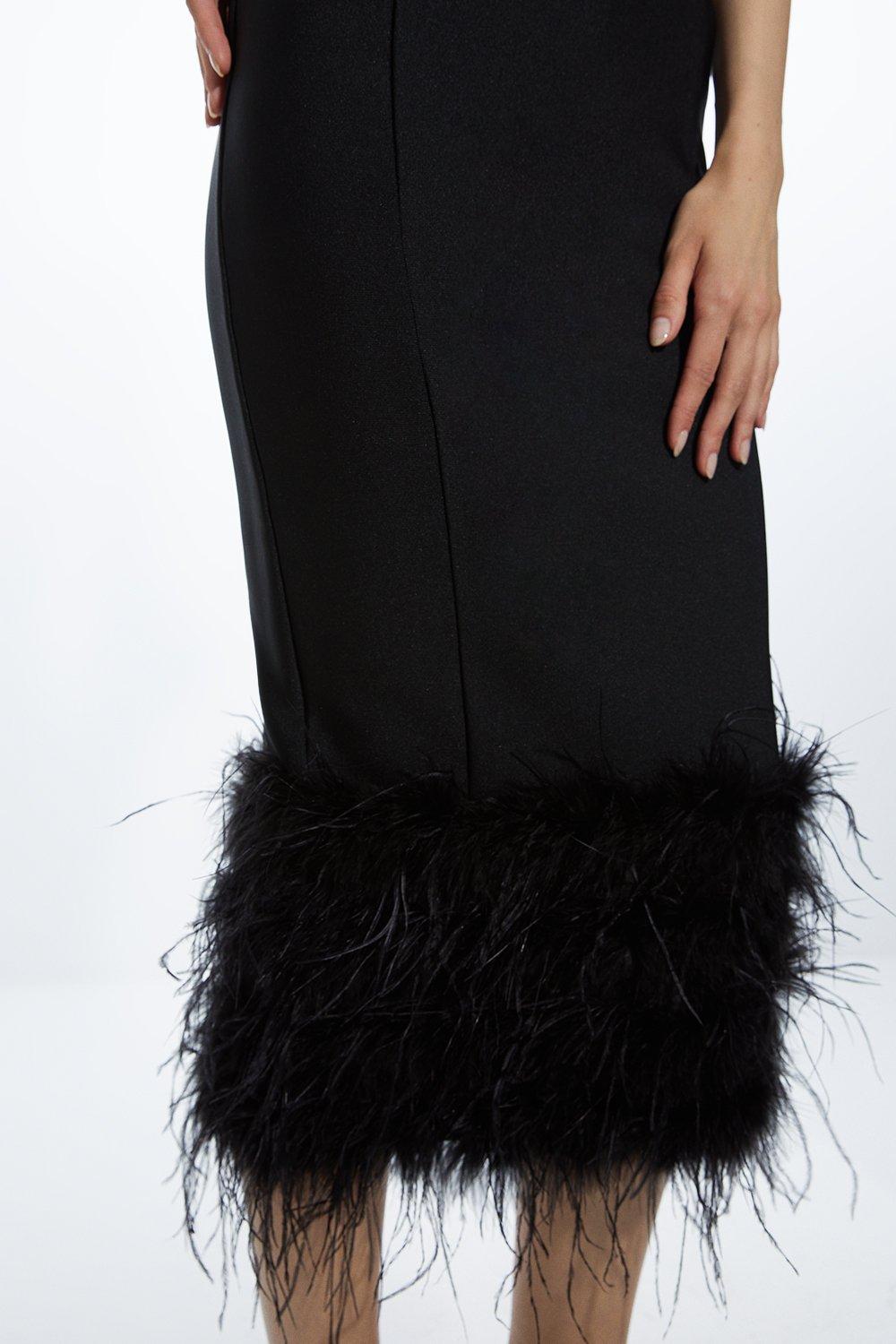 Figure Form Bandage Feather Hem Knit Midi Dress