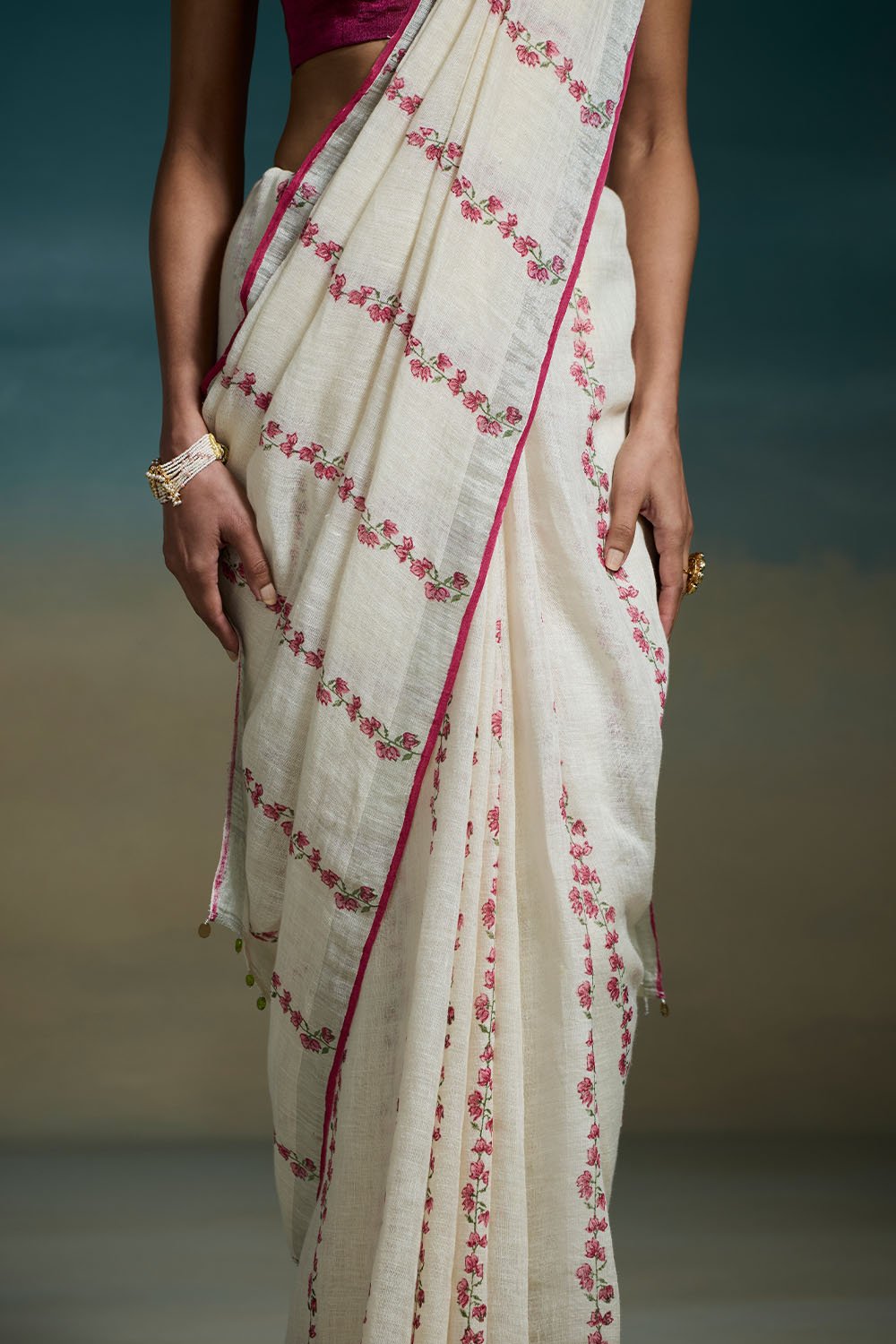 Lumiere Handloom Linen White Sarees