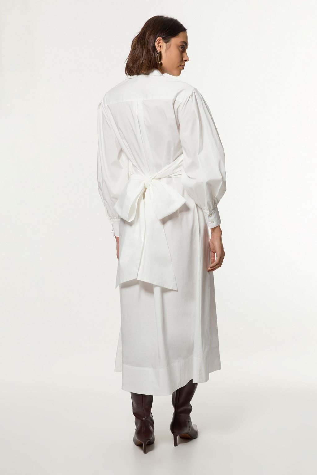 Cotton Poplin Drama Sleeve Woven Wrap Detail Shirt Dress