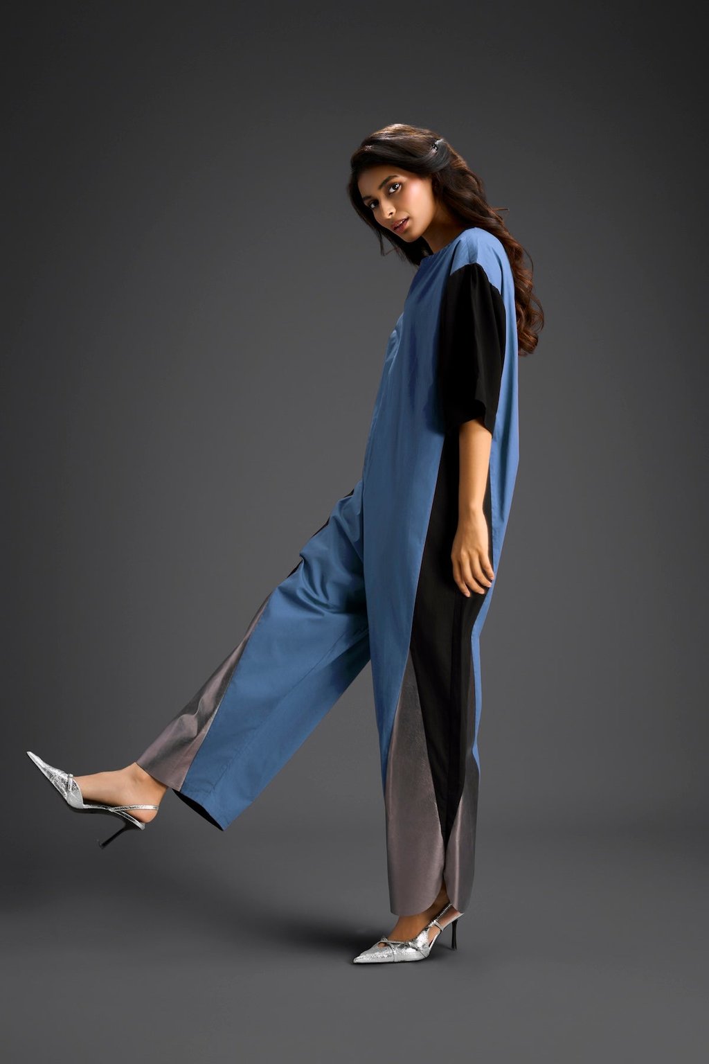 Blue Metallic Colorblock Jumpsuit