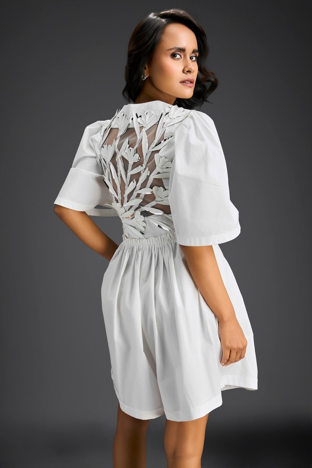 White 3d Floral Embellished Playsuit