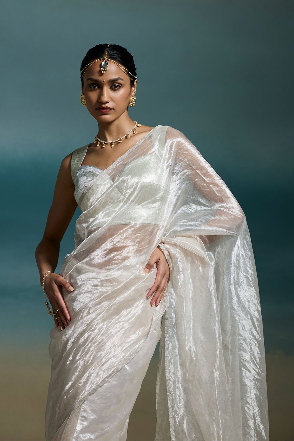 Chandni Handloom Tissue Silver Sarees