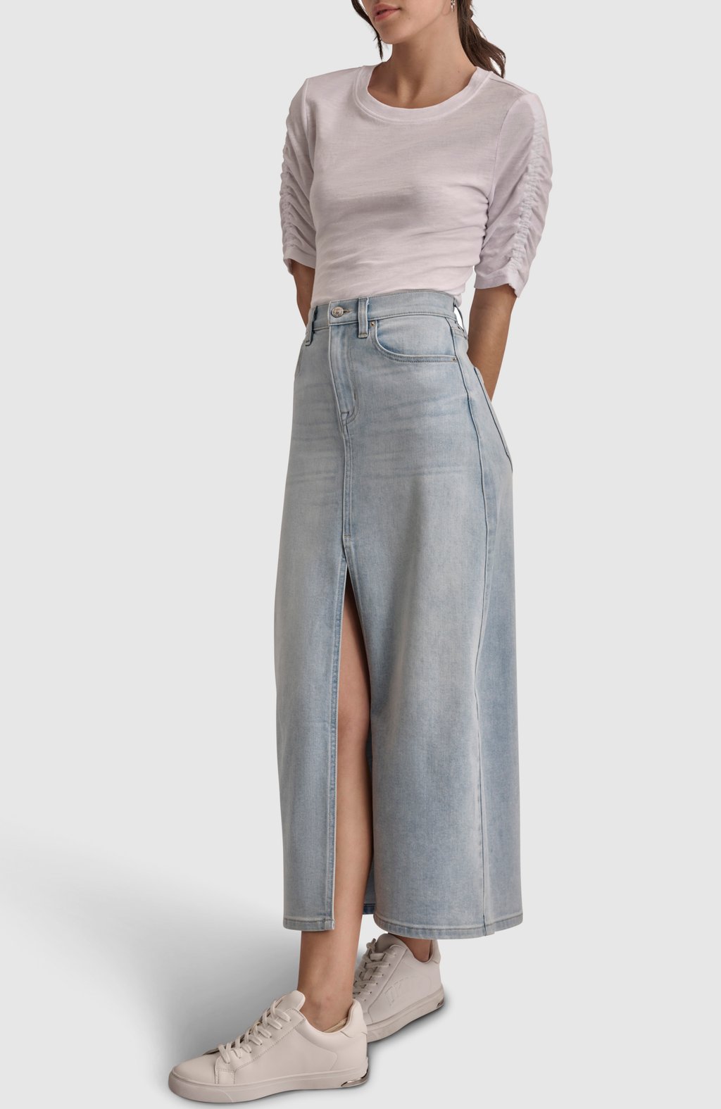 High Rise Maxi Denim Skirt with Front Slit