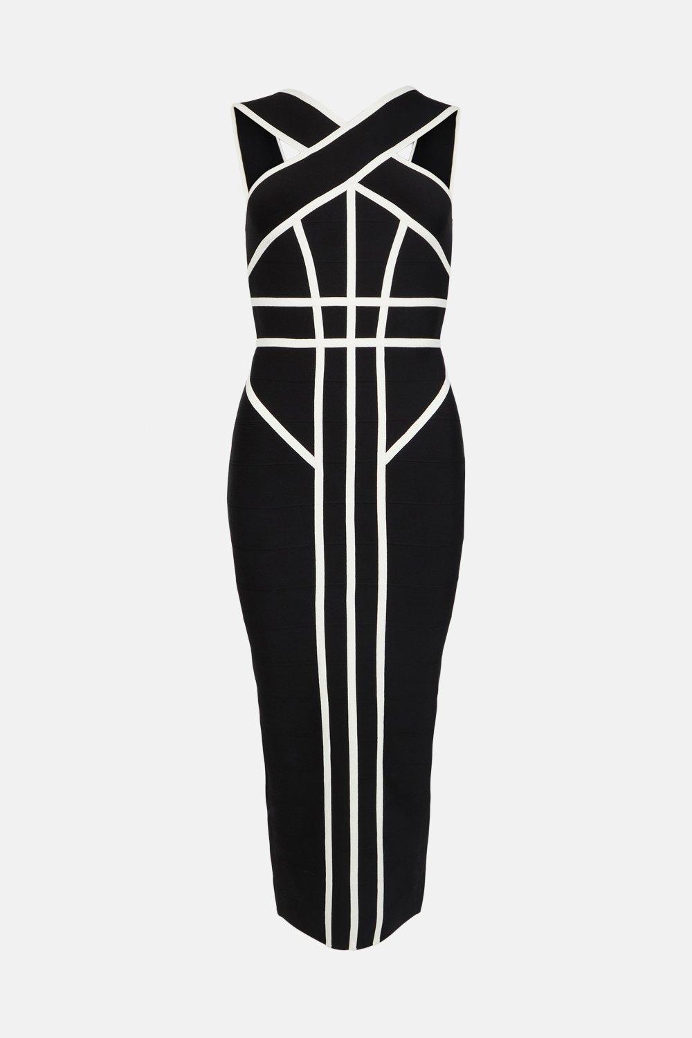 Bandage Knit Contrast Cross Front Dress