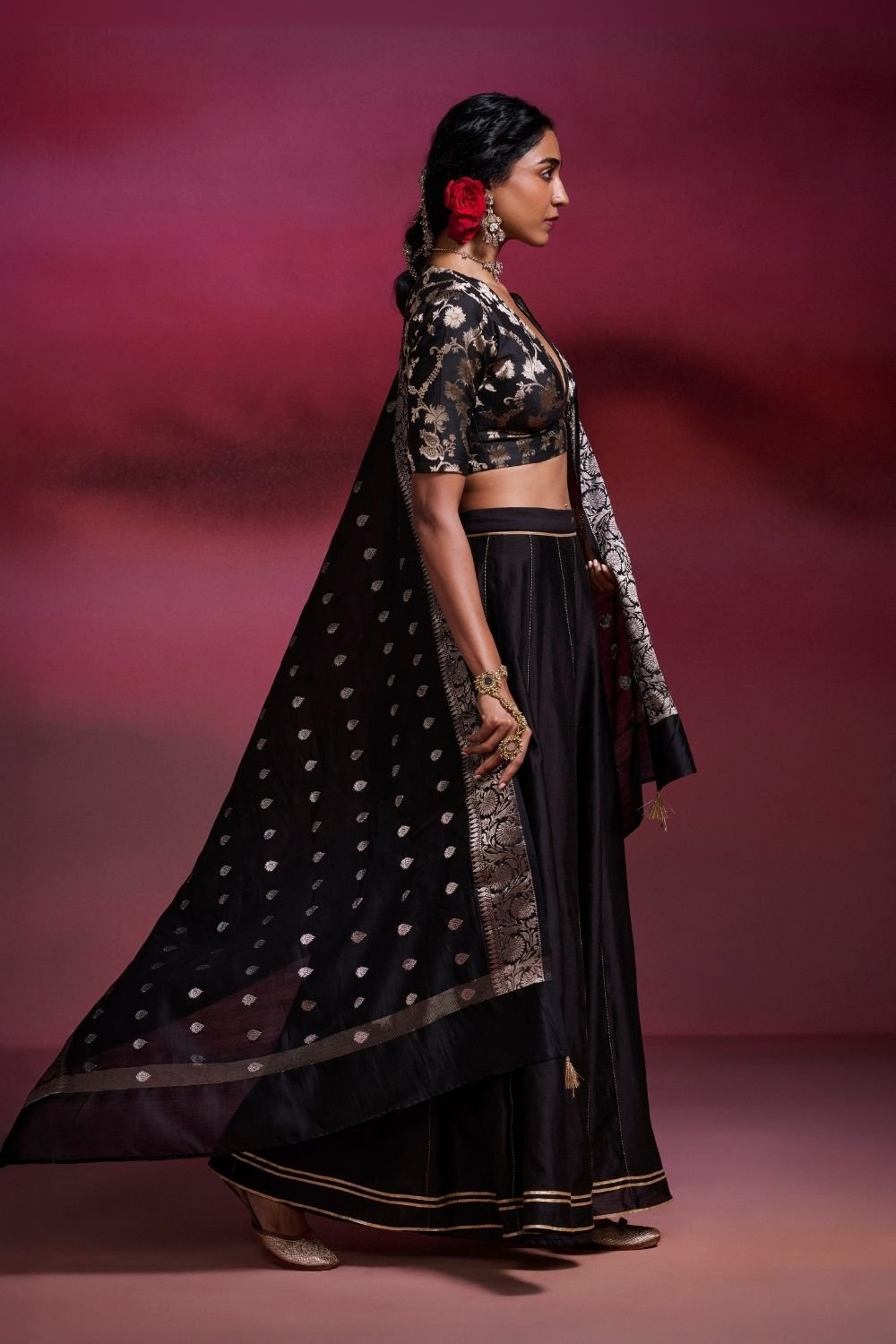 Zaara Black Three-Piece Lehenga Set with Dupatta