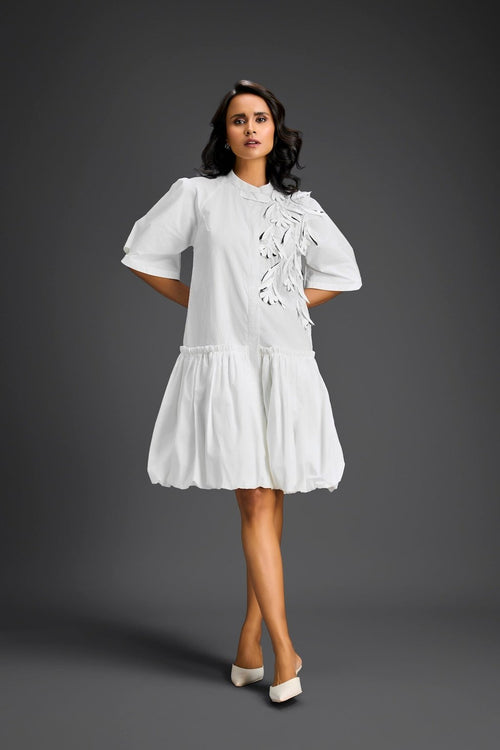 3d Floral Embellished Puff Sleeve Dress