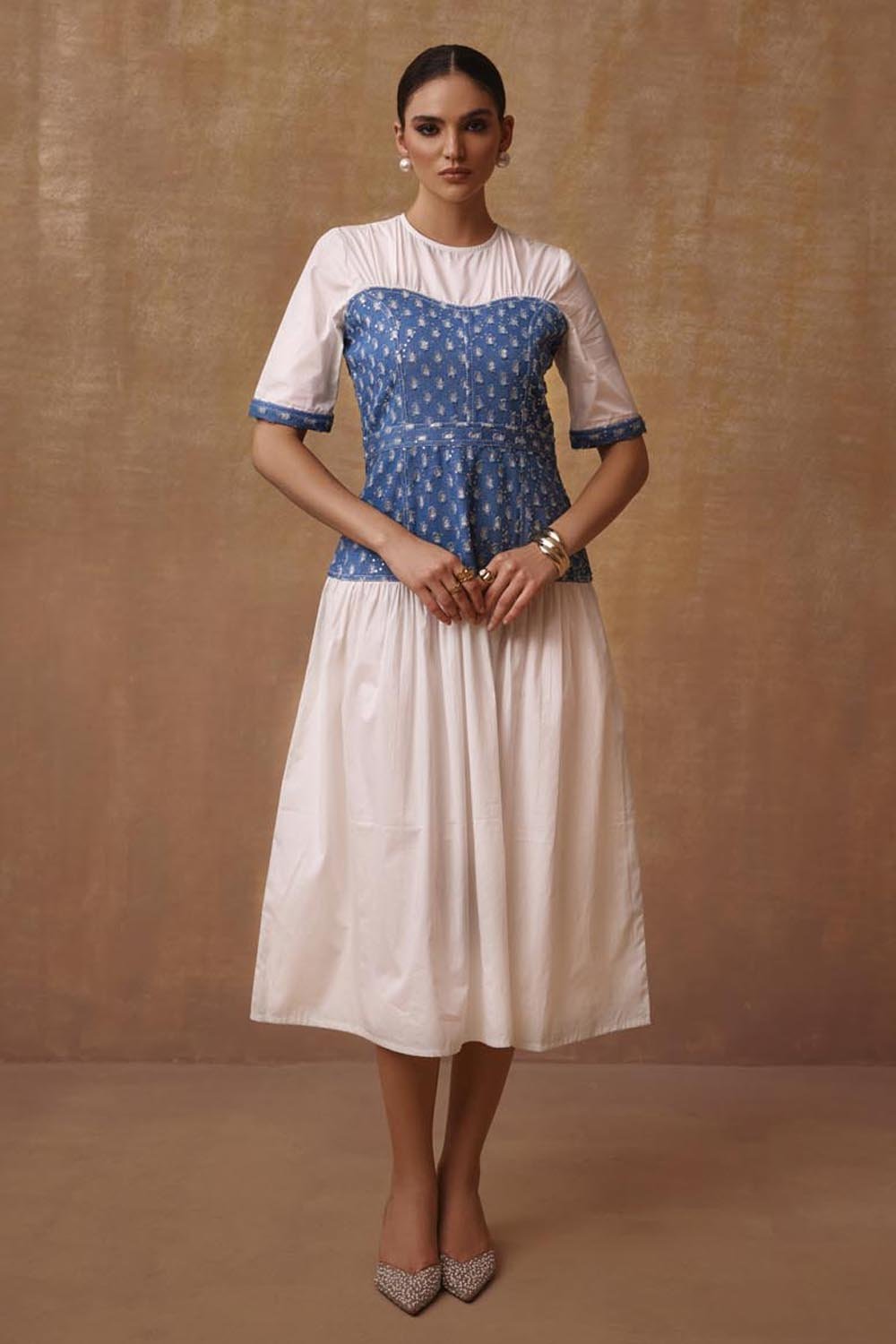 Mettalic Denim Midi Dress