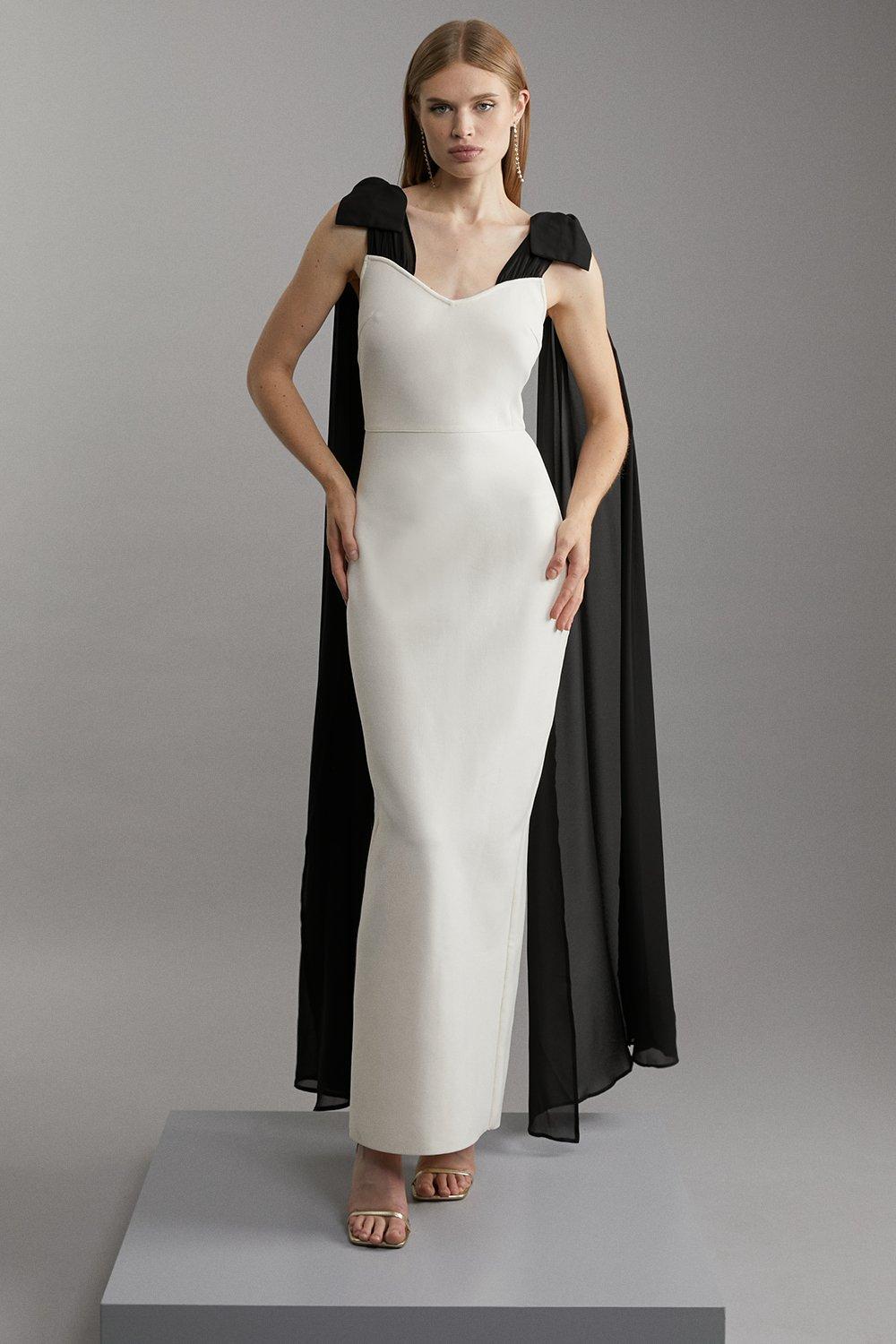 Bandage Figure Form Knit Midaxi Dress with Chiffon Cape