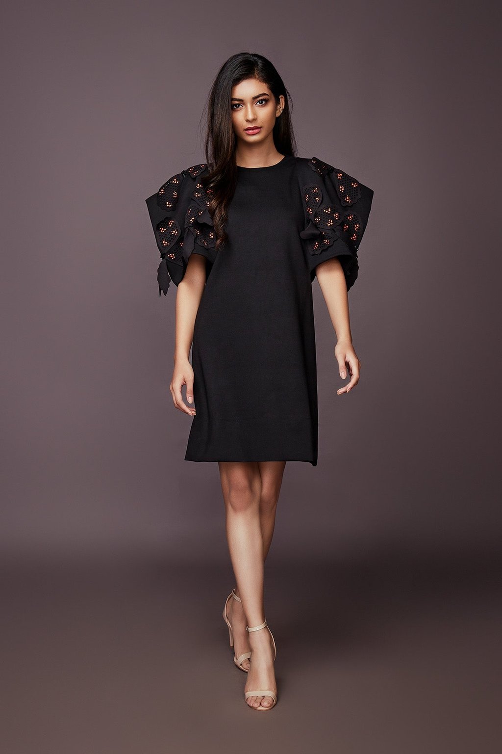 Shift Dress with Neon Cutwork Sleeves