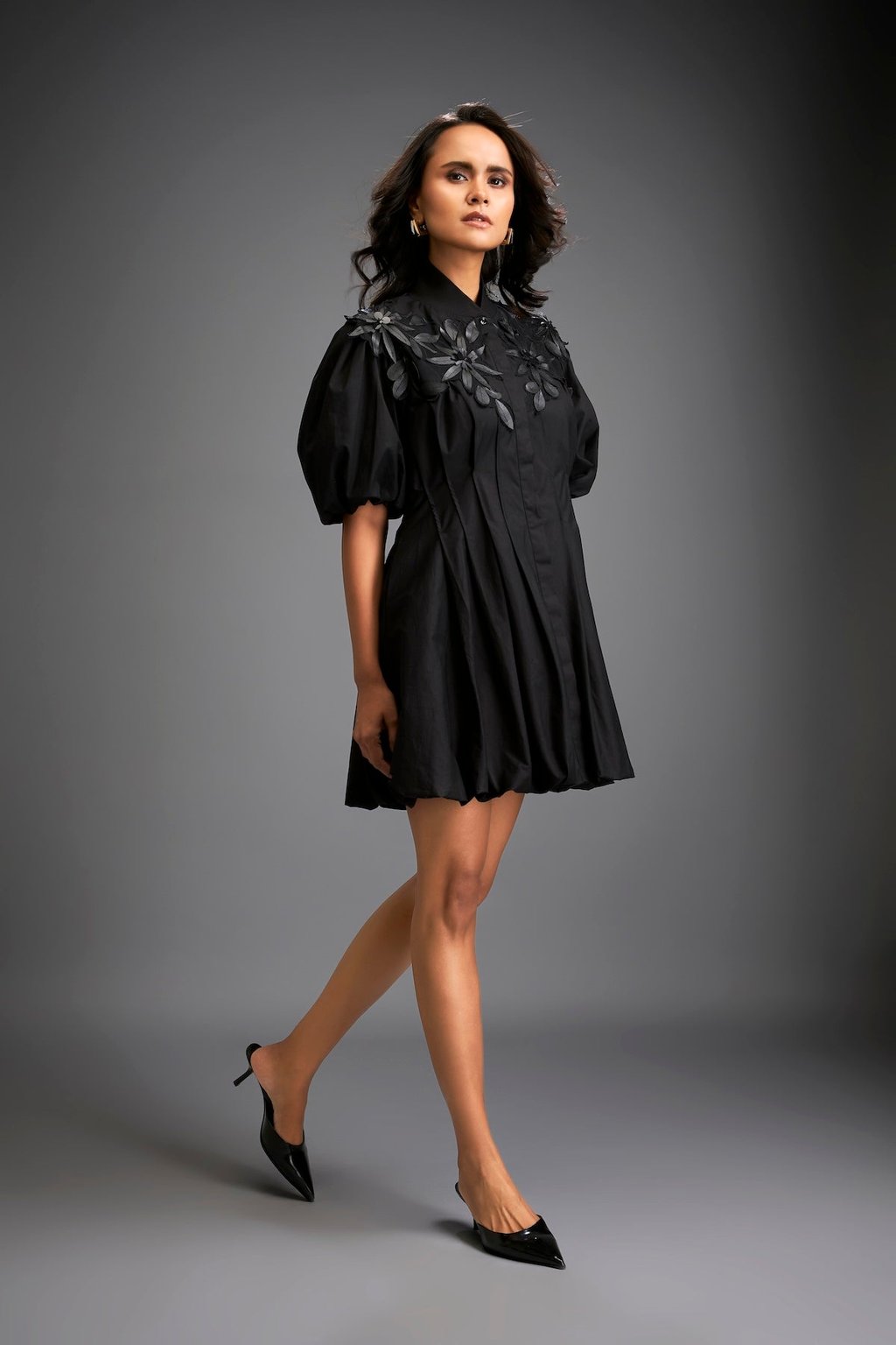 Structured Mini Dress with Puff Sleeves