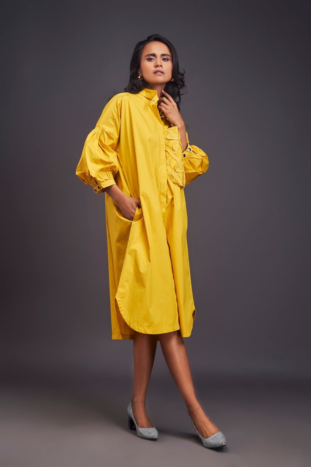 Oversized Shirt Dress with Embroidered Pocket