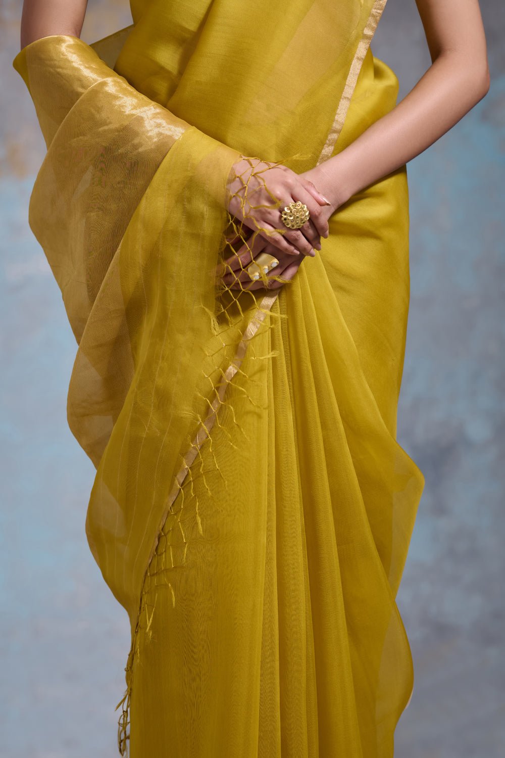 Vaishali Organza Lime Yellow Sarees