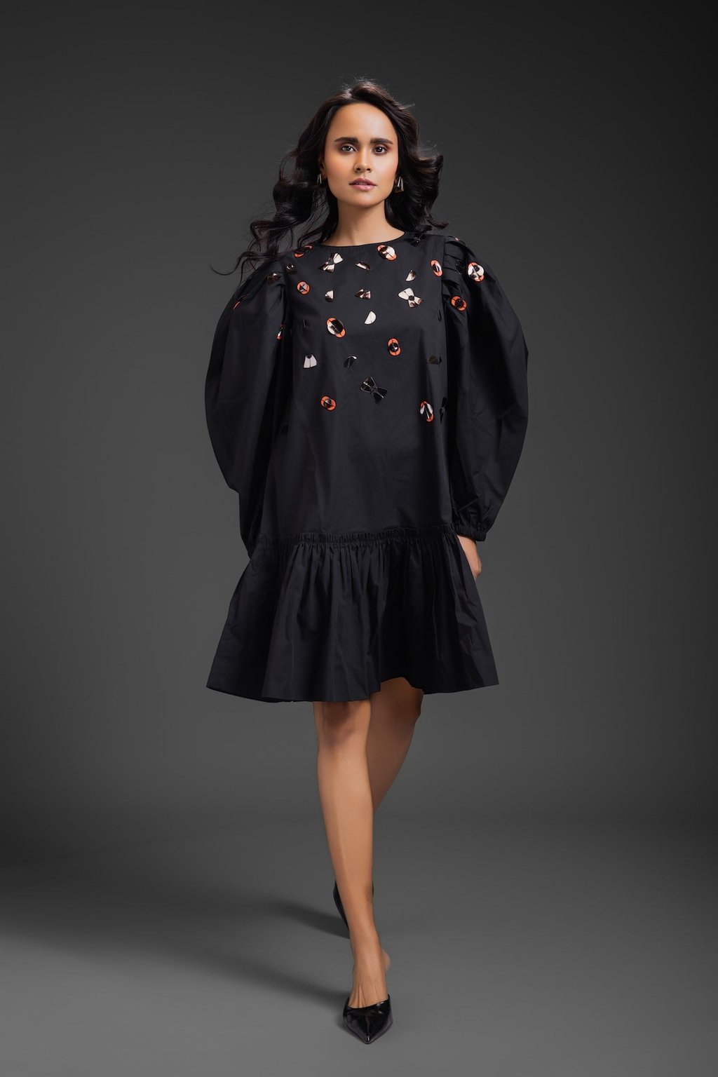 Cotton Dress with Neon Metallic Detailing