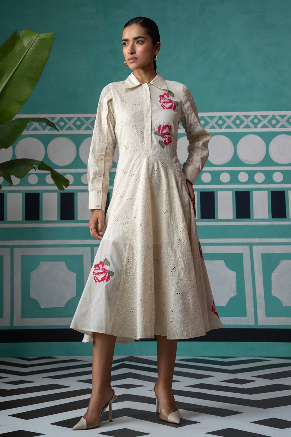 Cross Stitch Embroidered Broderie Midi Dress