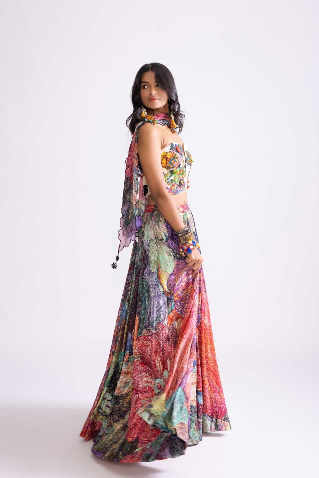 Scallop Dupatta Red Purple
