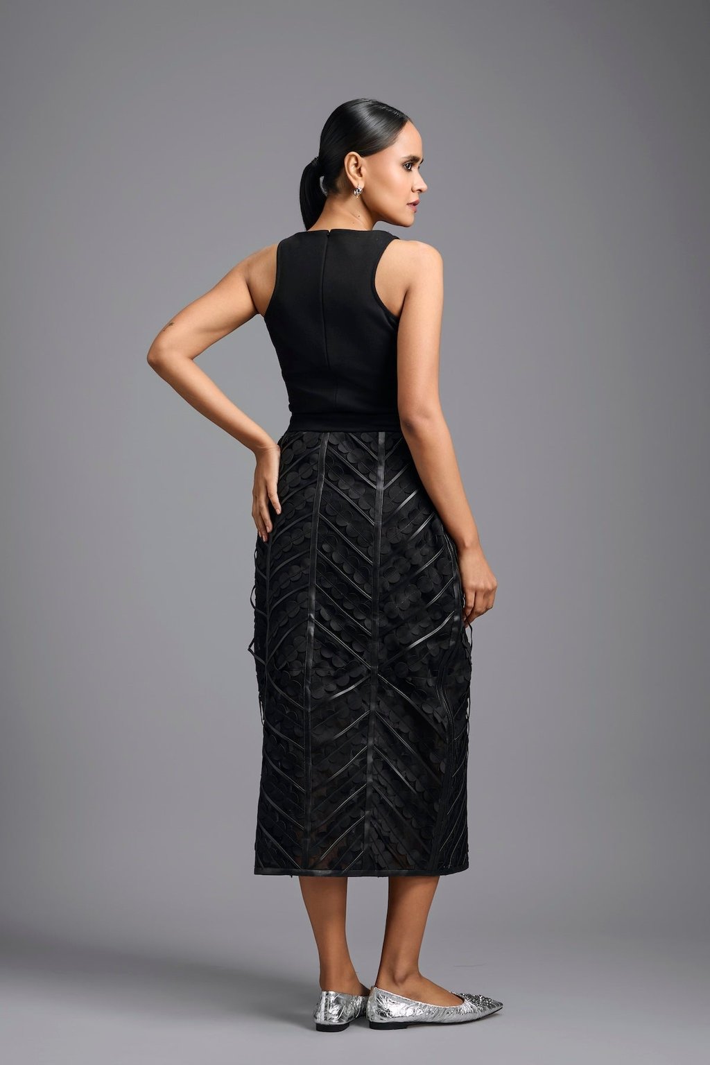 Midi Skirt with Geometric Panels