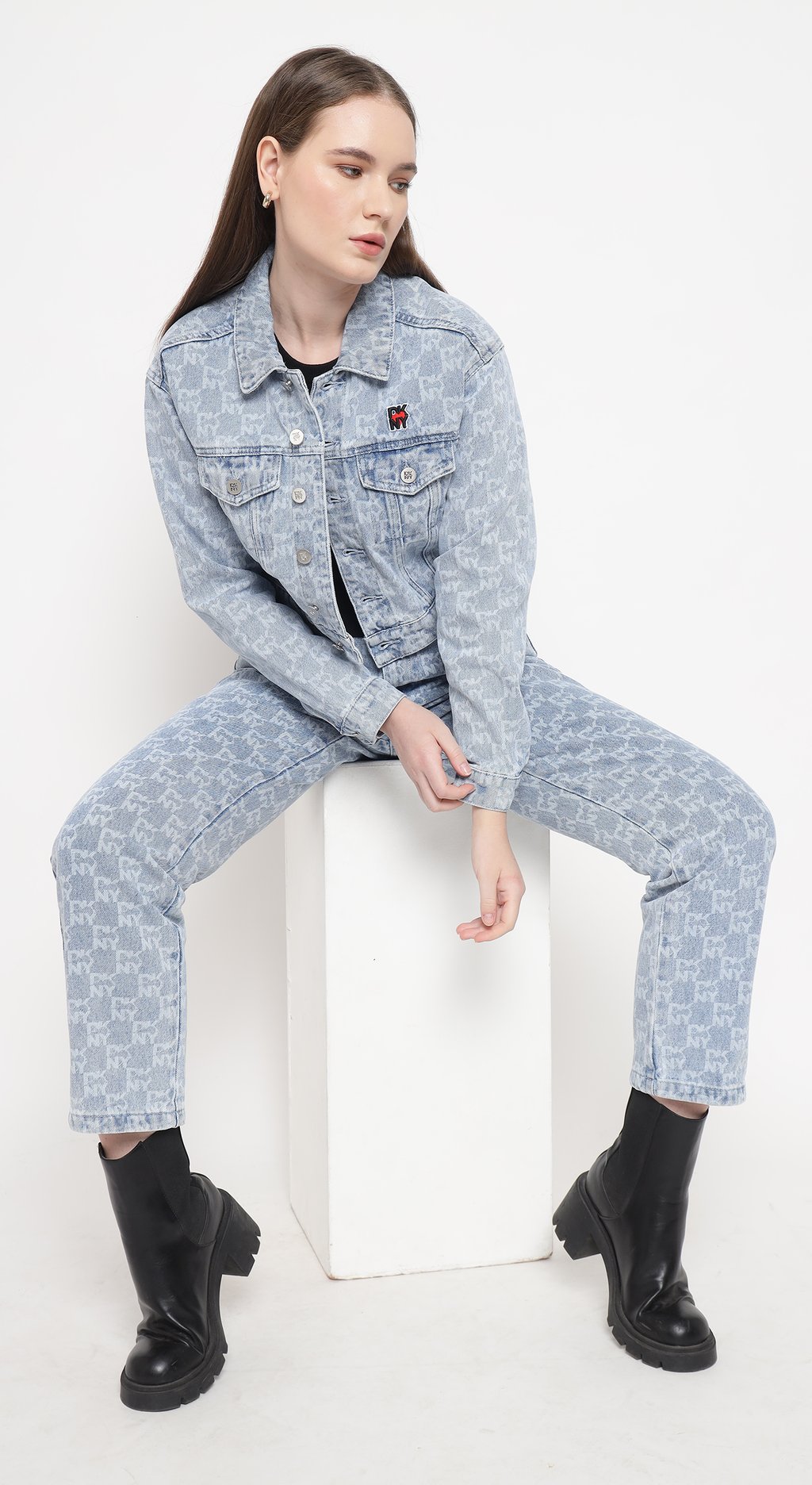 Denim Jacket with Allover Logo