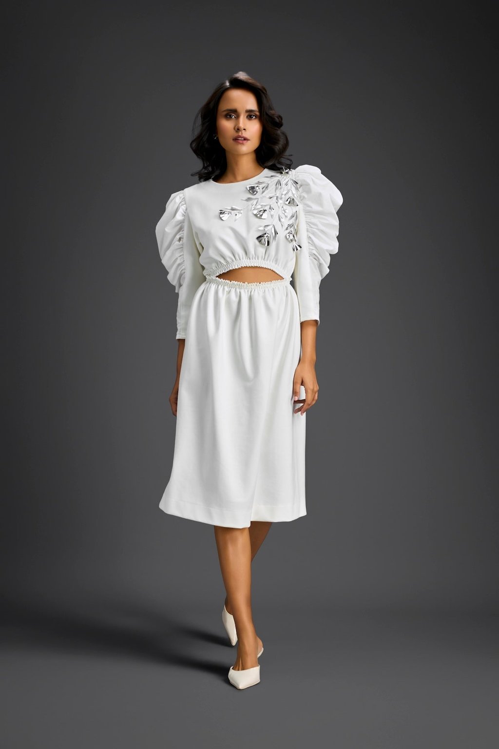 Mid Riff Cut-Out Floral Embroidered Dress