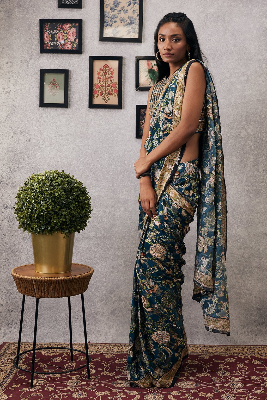 Mehr Embroidered Pre-Draped Brocade Saree