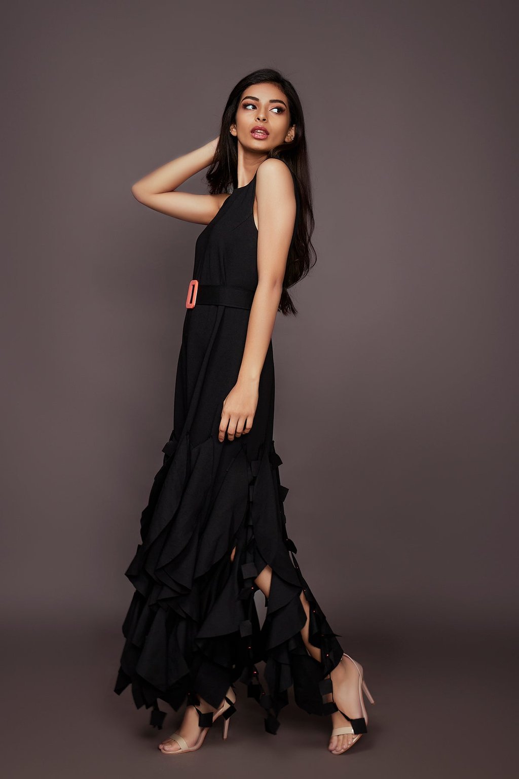 Ruffled Dress with Neon Detailing