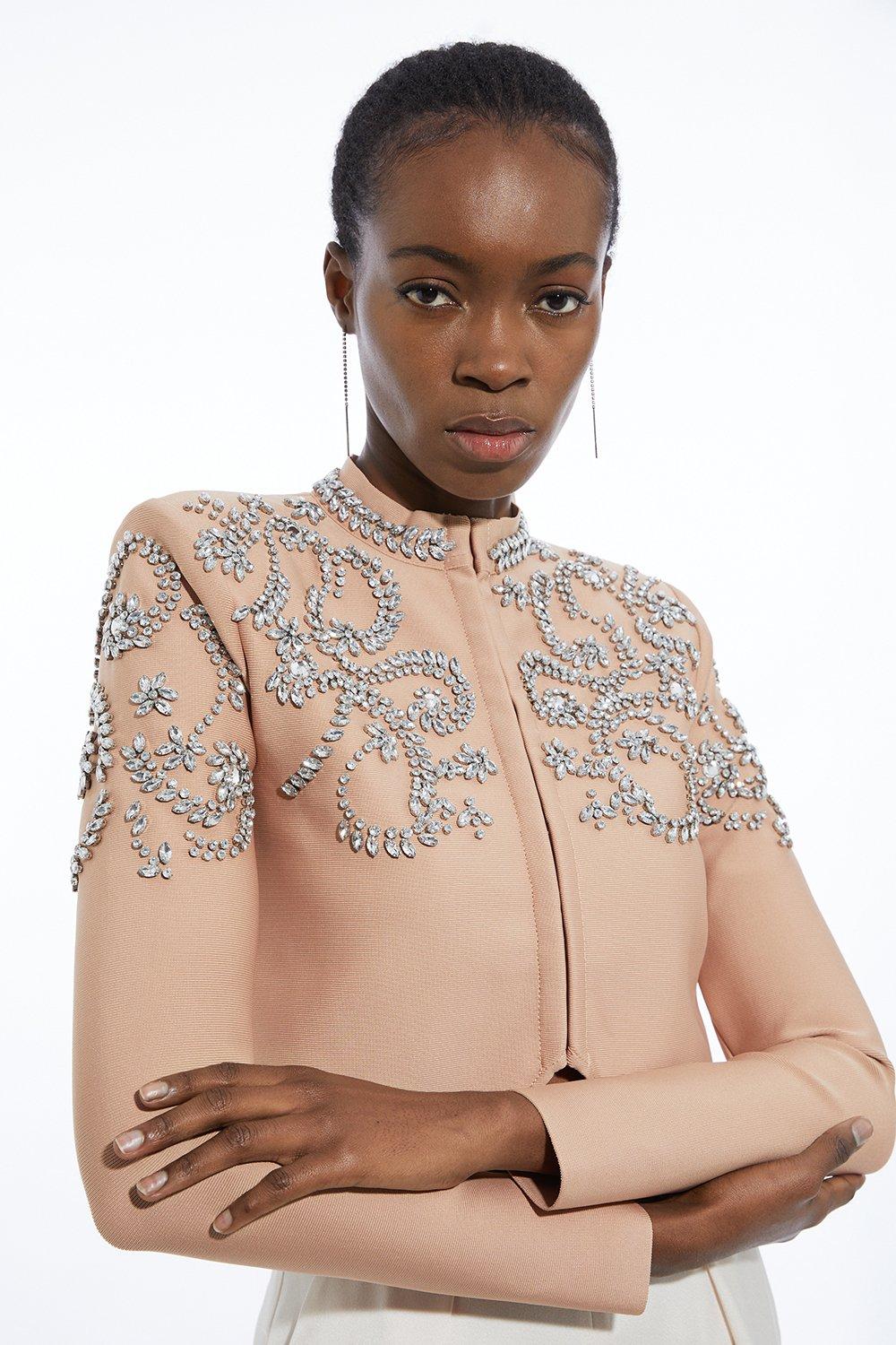 Figure Form Bandage Embellished Knit Jacket