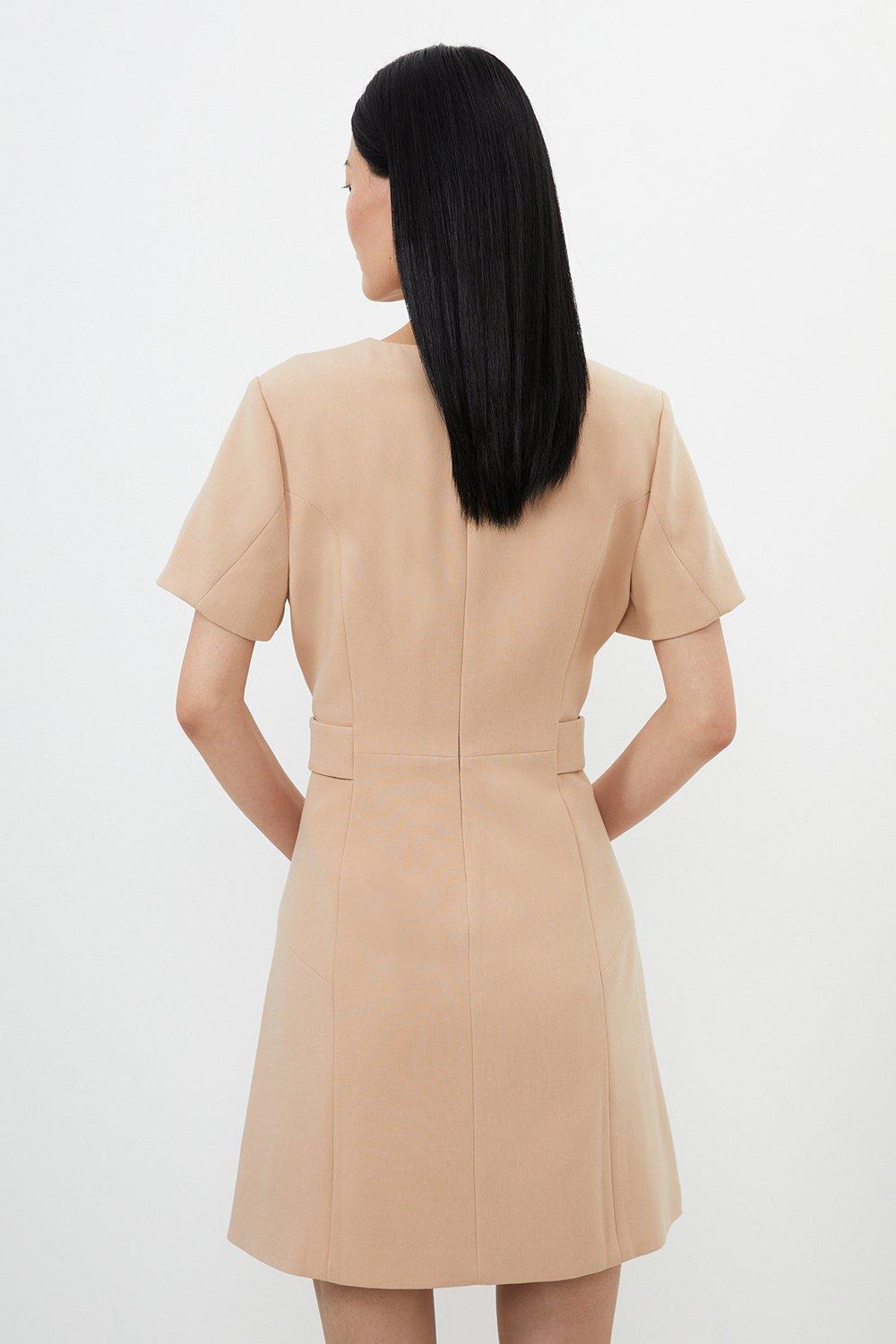 Compact Stretch Essential Waist Tab Detail Tailored Mini Dress