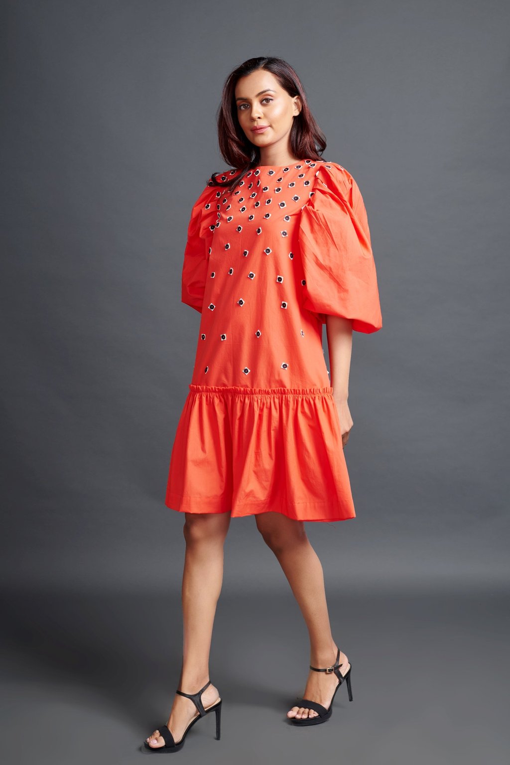 Short Backless Dress with Embroidery