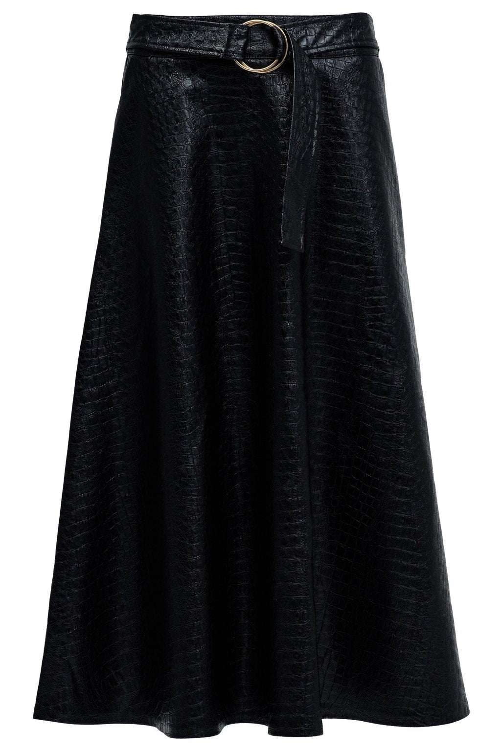 Faux Leather Midi Skirt with Belt