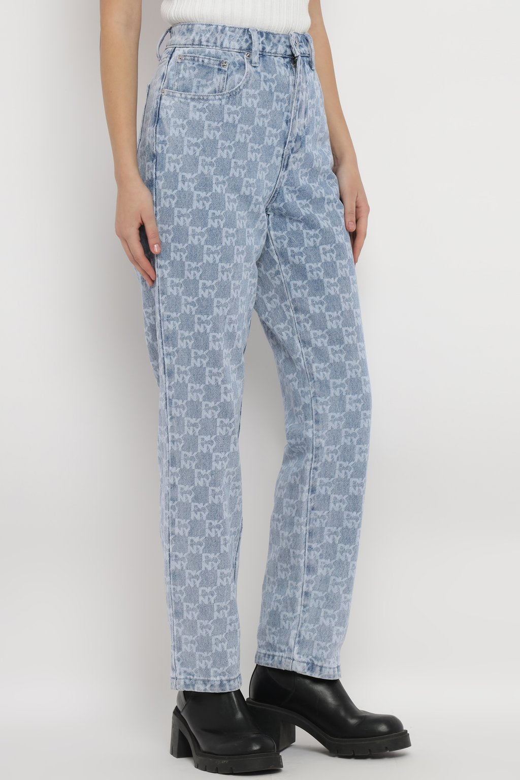 Slim Straight Allover Logo Heart of Ny Jeans