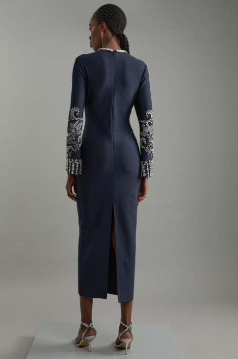Figure Form Bandage Knit Embellished Wide Sleeve Maxi Dress