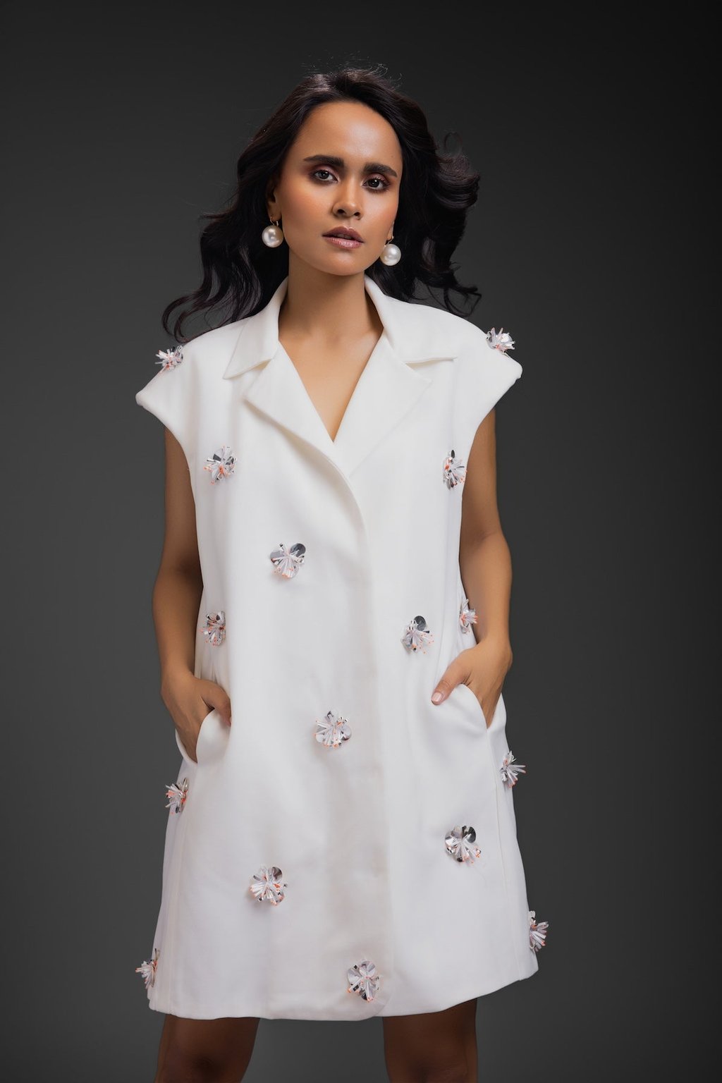 Blazer Dress with Neon Embroidery Detail
