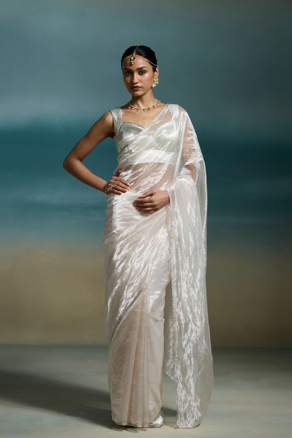 Chandni Handloom Tissue Silver Sarees