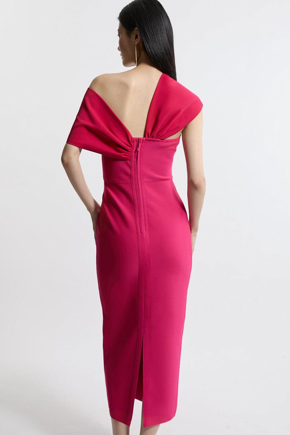 Figure Form Bandage Asymmetric Strap Knit Midi Dress