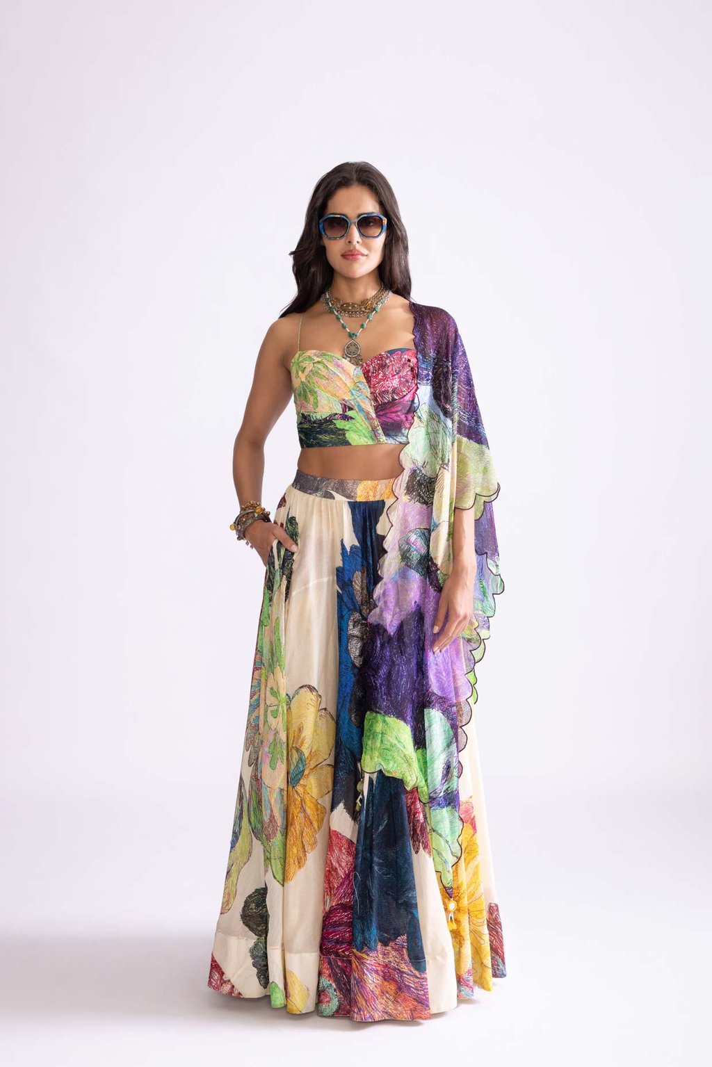 Scallop Dupatta Green Purple