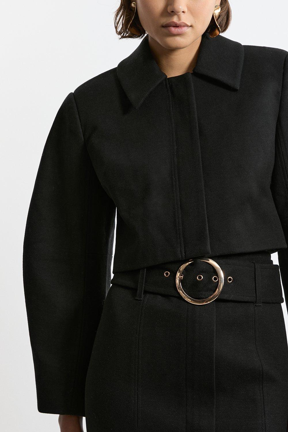 Brushed Cropped Collared Trench Jacket