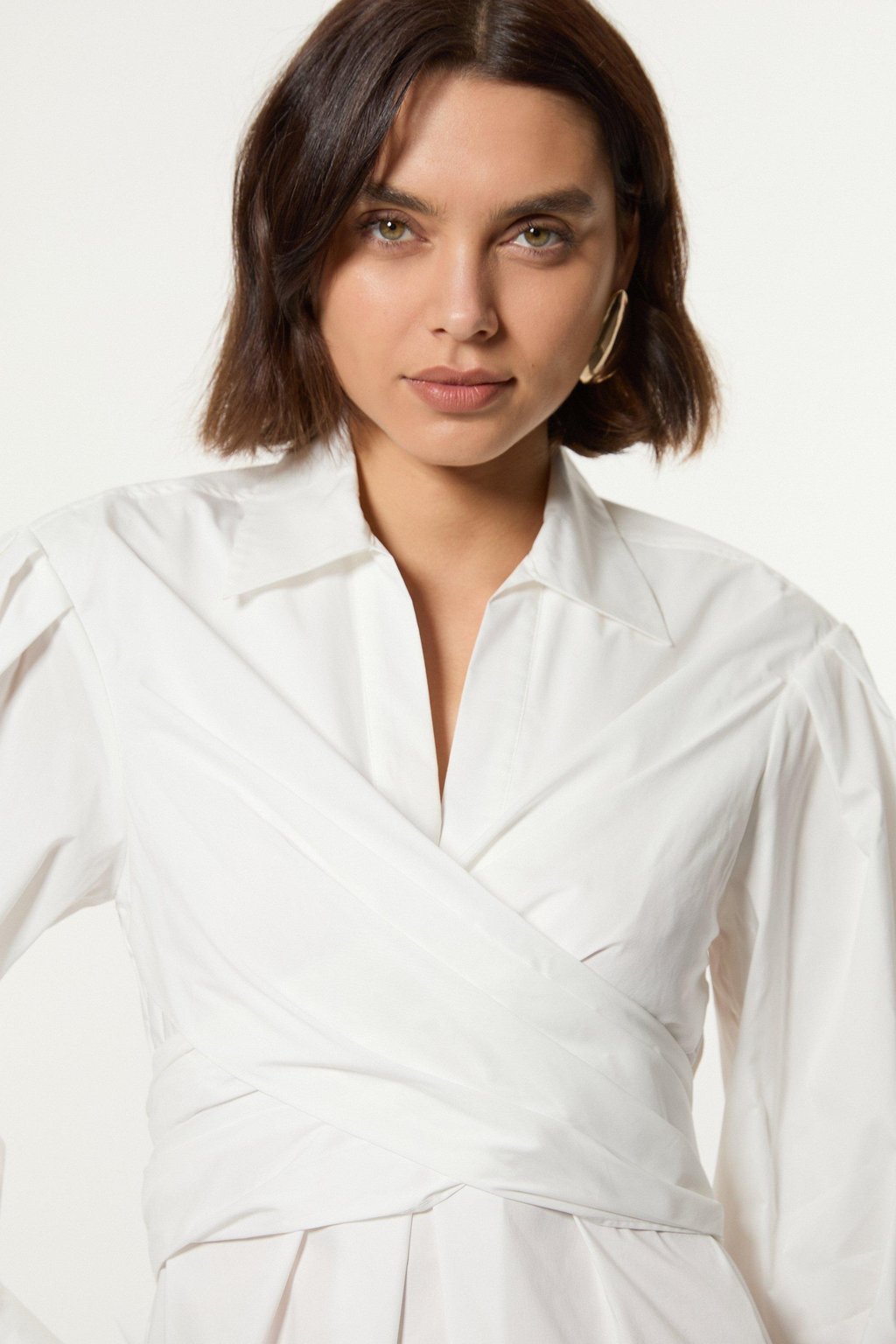 Cotton Poplin Drama Sleeve Woven Wrap Detail Shirt Dress