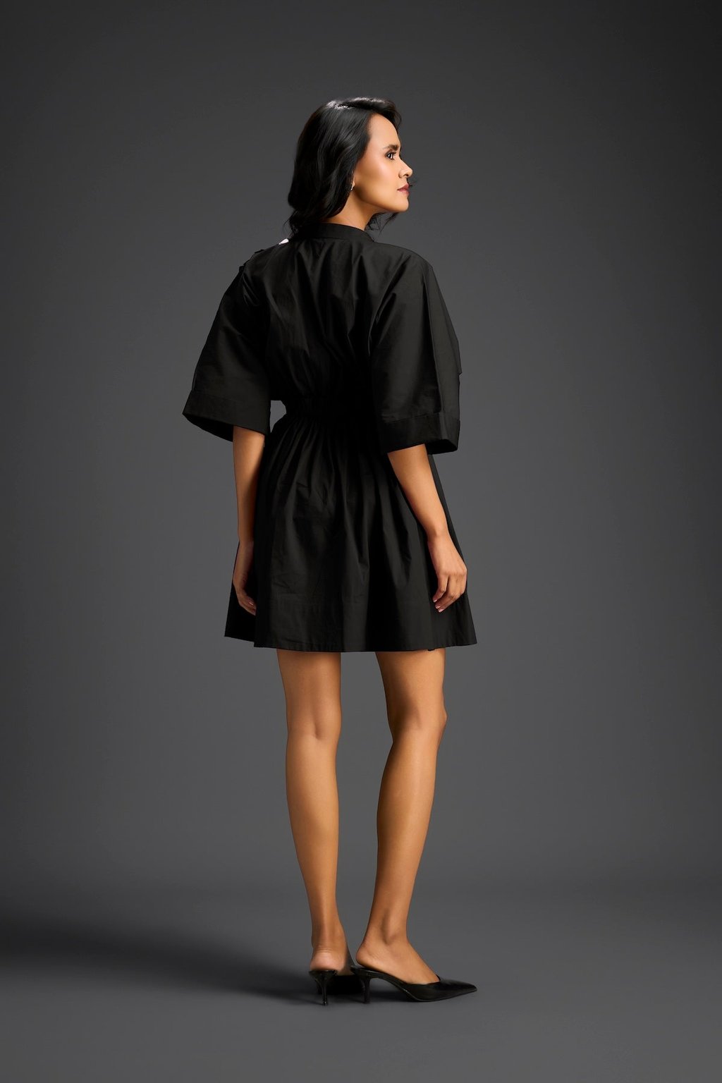 Black Floral Shoulder Shift Dress