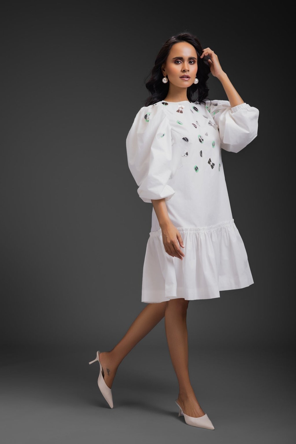 Cotton Dress with Neon Metallic Detailing