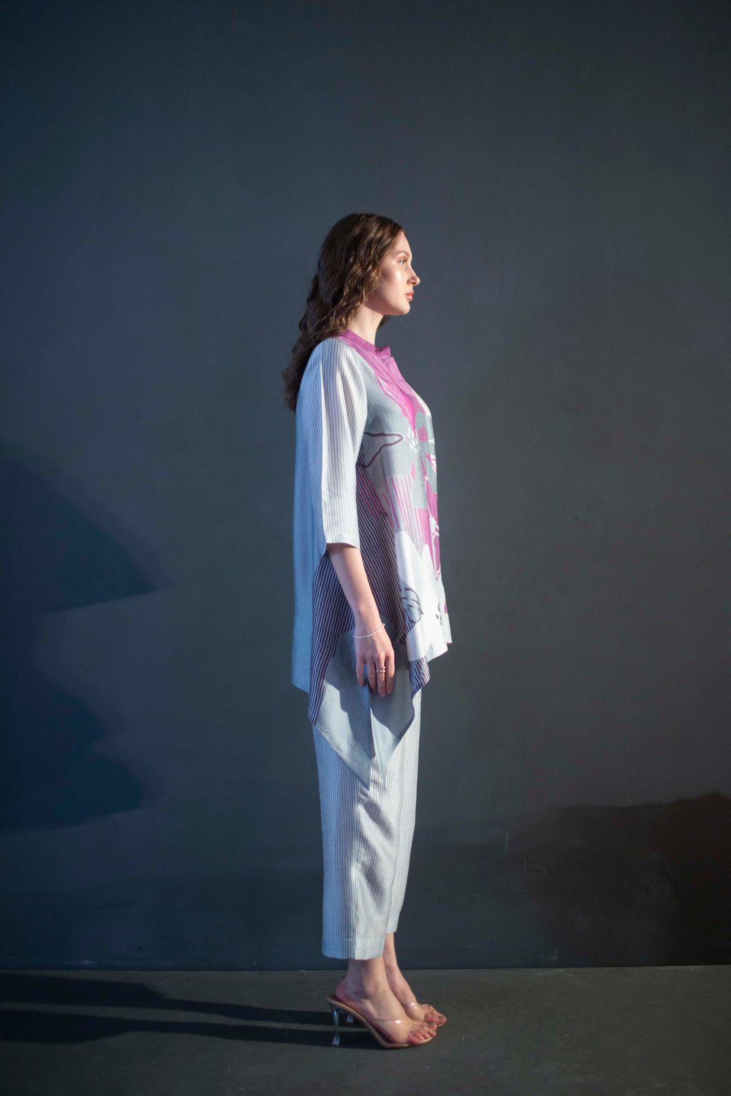 Grey & Purple Short Kaftan Tail Set